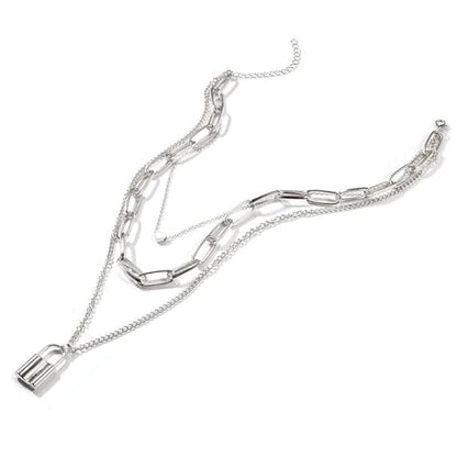 Lock & Heart Pendant Layered Necklace - Symbol of Love and Connection