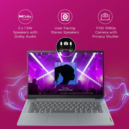 Lenovo IdeaPad Slim 3, Intel Core i5-12450H, 12th Gen, 16GB RAM, 512GB SSD, FHD, 14"/35.5cm, Windows 11, MS Office Home 2024, Grey, 1.37Kg, 83EQ0072IN, Alexa Built-in, 3 mon. Game Pass Laptop